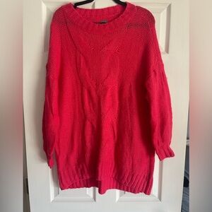Women's V-Neck Cable Knit Sweater in Hot Pink oversized size small